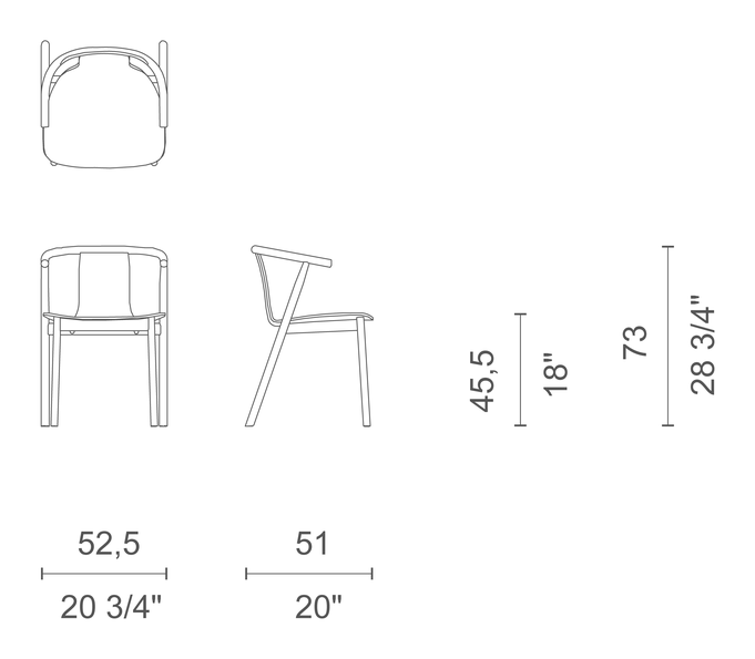 Bac Chair by Cappellini, size drawing: BAC3