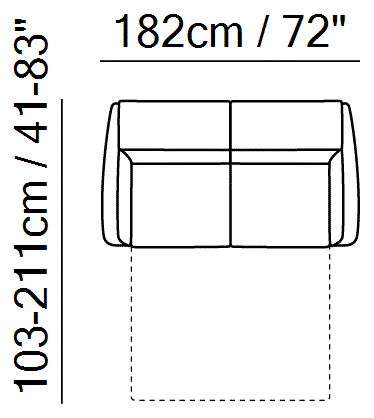 Notturno Sofa Bed by Natuzzi Italia: Two-seater sofa-bed, foam mattress, outline drawing with sizes