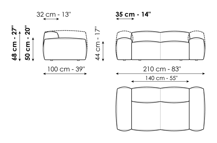 Peanut B. Modular Sofa by Bonaldo, size drawing: Sofa