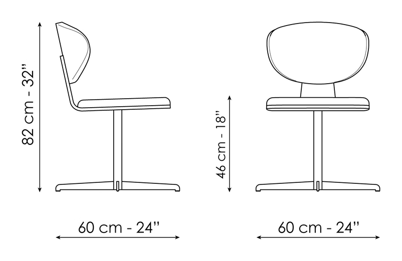 Olos Office Chair by Bonaldo, size drawing