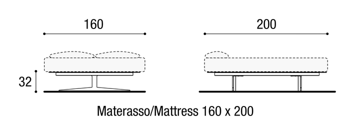 Steel Bed by Lago, size drawing: 1700