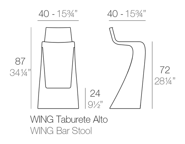 Wing Bar Stool by Vondom, size drawing