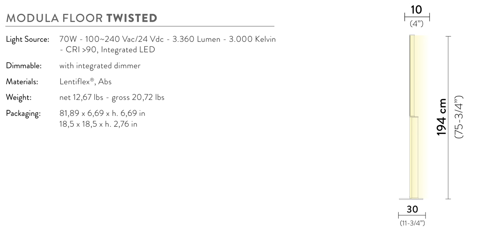Modula Floor Lamp by Slamp, size drawing