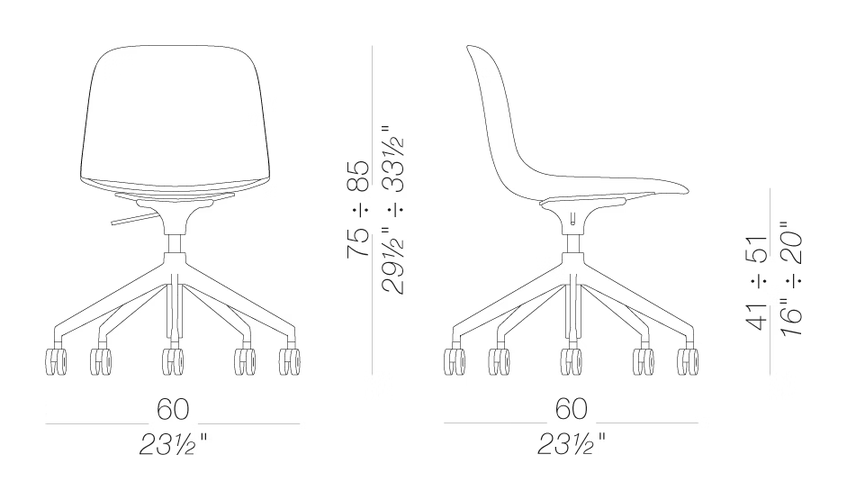 Seela S340 Chair by LaPalma, size drawing