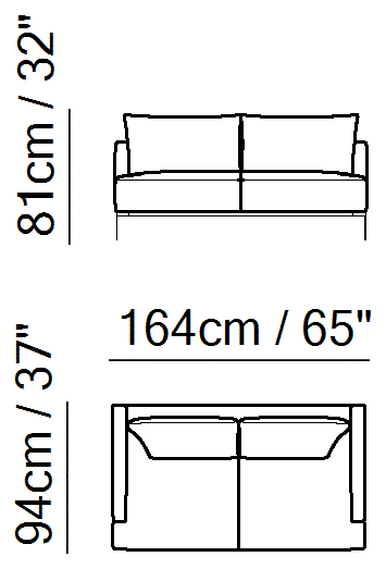 Estro Sofa by Natuzzi Italia: Two-seater sofa, outline drawing with sizes