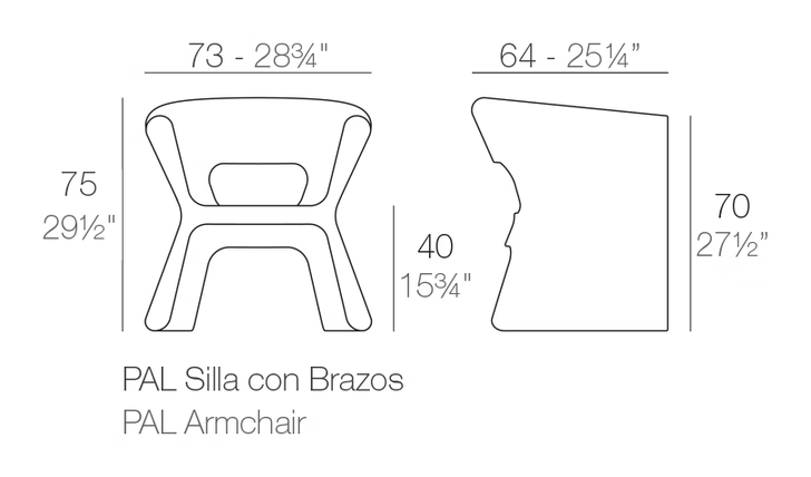 Pal Armchair by Vondom, size drawing