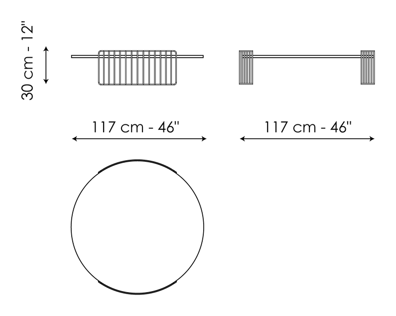 Harpe Coffee Table by Bonaldo, size drawing: Harpe Ø117 x H30