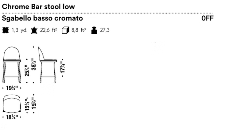 Precious Stool by Moroso, size drawing: Chrome Bar stool low