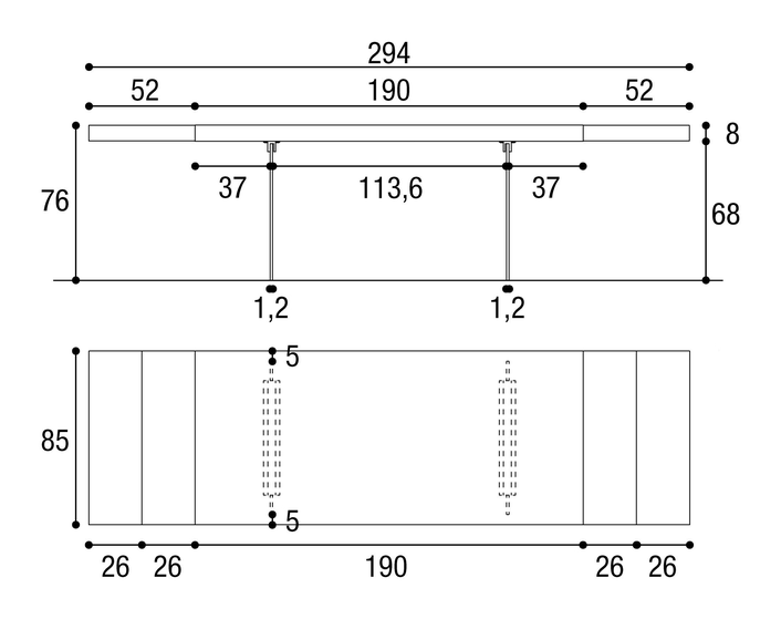 Extendable Air Dining Table by Lago, size drawing 3