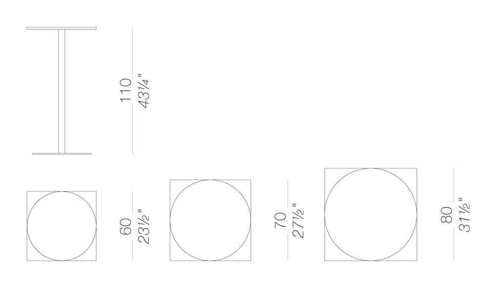 Brio H110 Table by LaPalma, size drawing