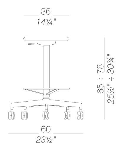 Lab S73 Stool by LaPalma, size drawing