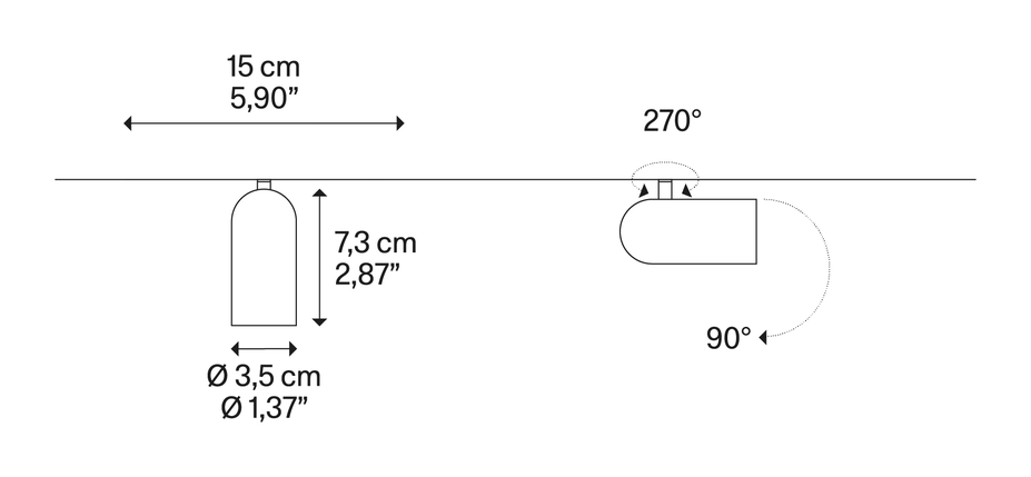 Moduli di Luce Lighting System by Lodes, size drawing: Bambi 35 SPOTLIGHT
