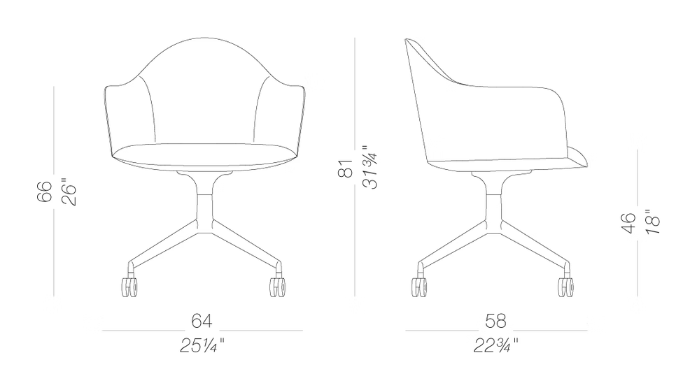 Edit S573 Armchair by LaPalma, size drawing