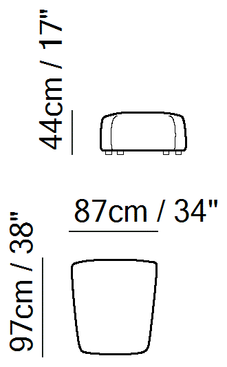 Buddie Sectional by Natuzzi Italia: Large Ottoman, outline drawing with sizes