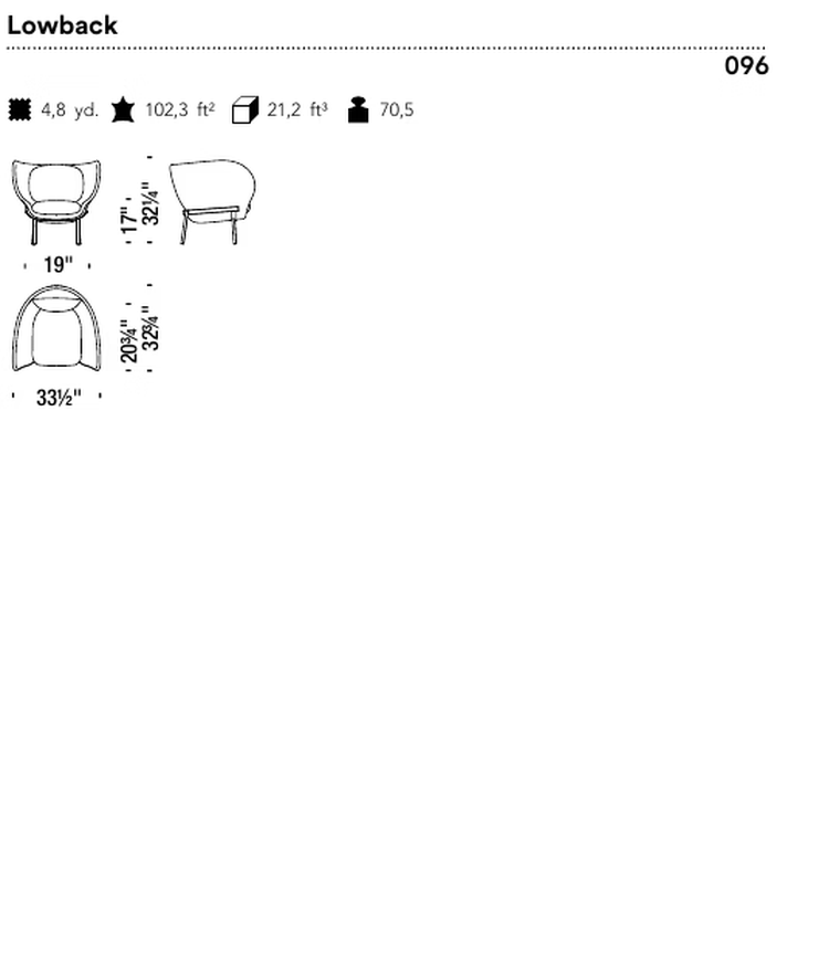 Armada Armchair by Moroso, size drawing