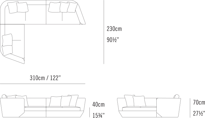 Aura Sectional by Bensen, size drawing: Aura Sectional Left