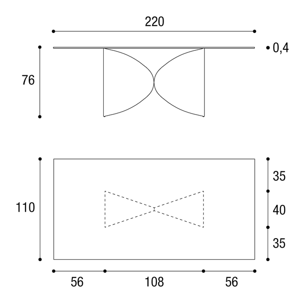 Meet Dining Table by Lago, size drawing: 2430W