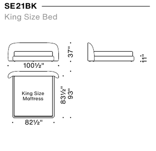 Sedona Bed by Moroso, size drawing: King Size Bed