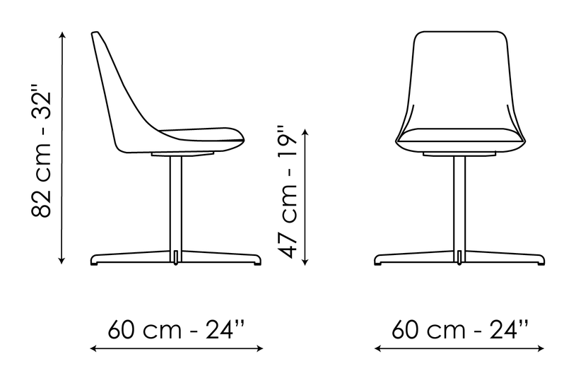 Itala Office Chair by Bonaldo, size drawing: Itala office