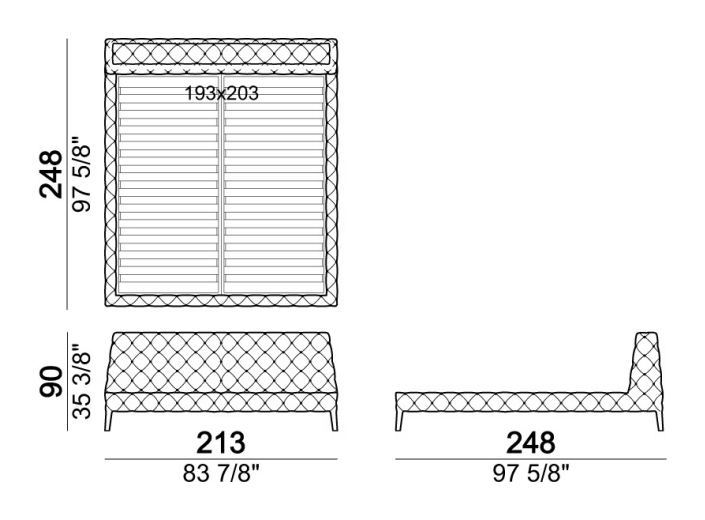 Windsor Dream Bed by Arketipo, size drawing 3