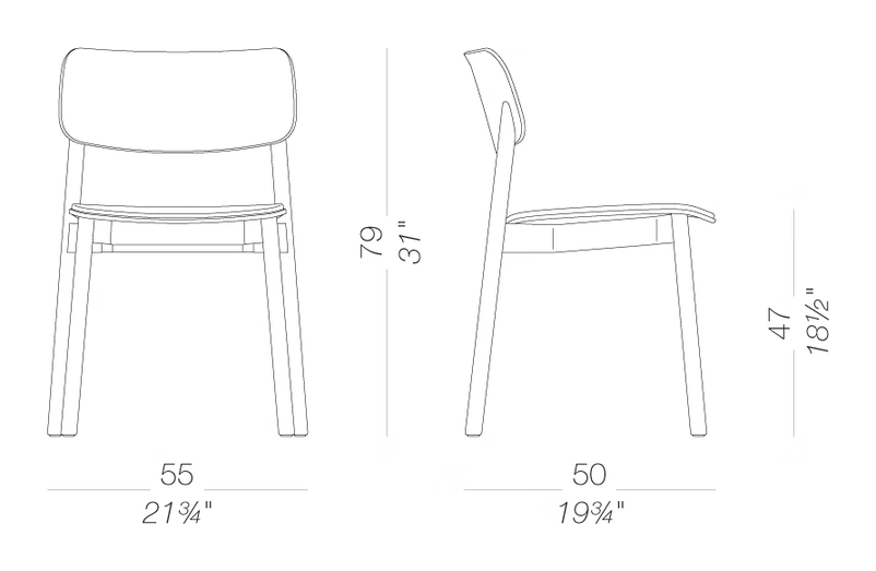 Oiva S371 Chair by LaPalma, size drawing