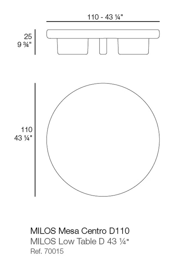 Milos Coffee Table by Vondom, size drawing