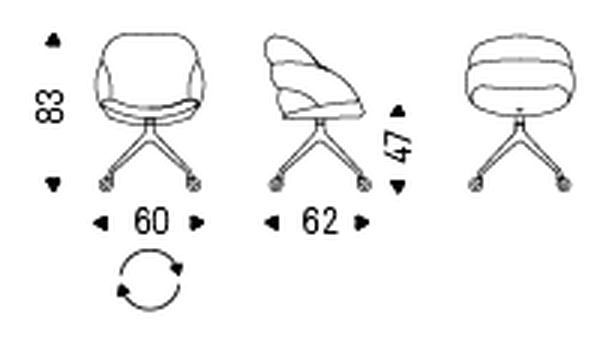 Camilla Wheels Chair by Cattelan Italia, size drawing