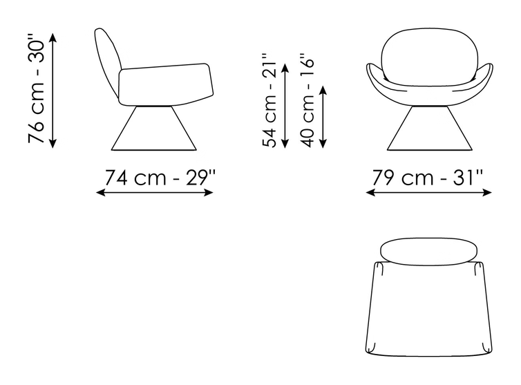 Youpi Lounge Armchair by Bonaldo, size drawing