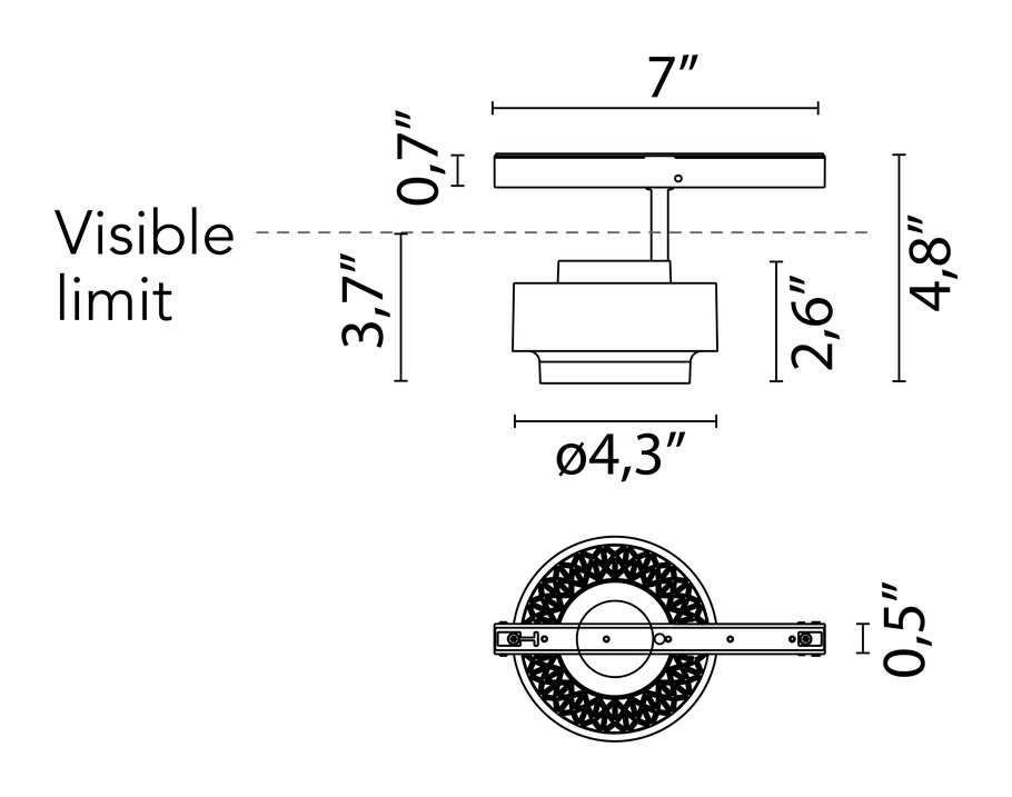 Anthony Spot Track Spotlight by Flos, size drawing