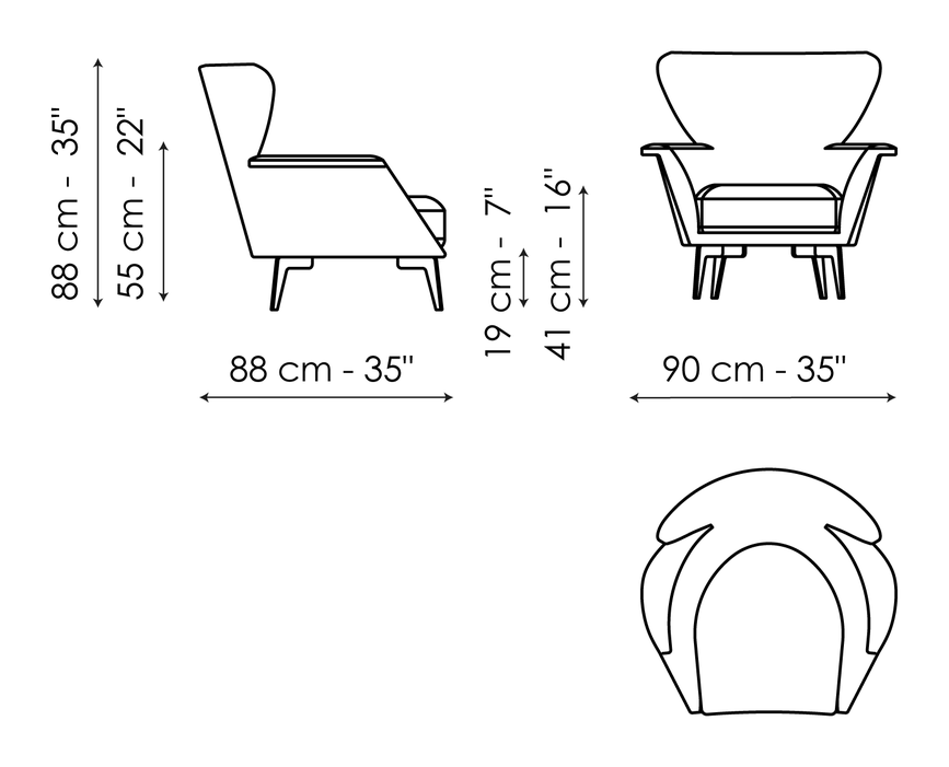 Lovy Armchair by Bonaldo, size drawing: Lovy armchair Bergère