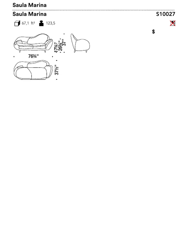 Saula Marina Sofa by Moroso, size drawing