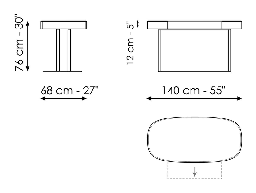 Isabey Desk by Bonaldo, size drawing