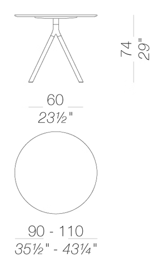 Fork P124 Table by LaPalma, size drawing