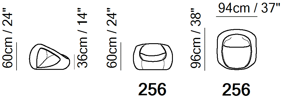 Terra Bean Bag by Natuzzi Italia, size drawing