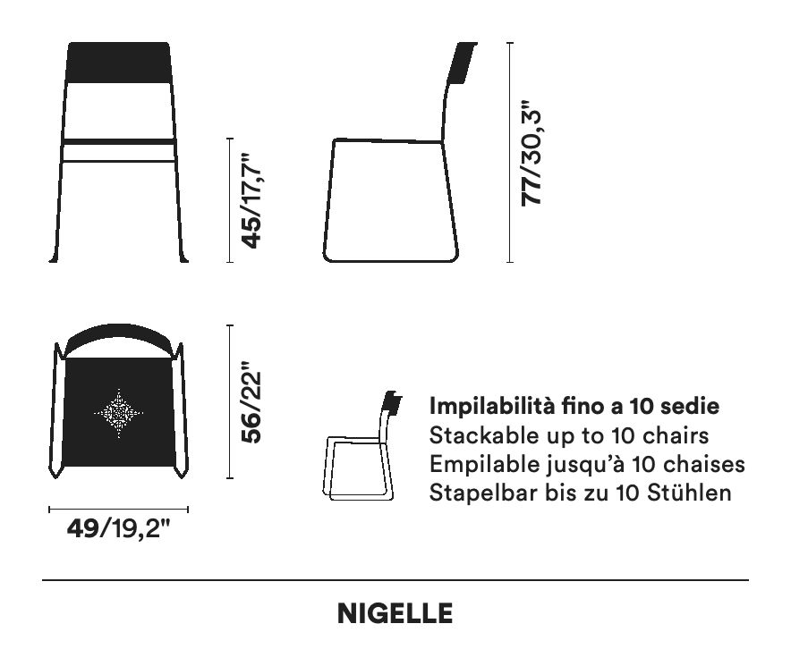 Nigelle Chair by Opinion Ciatti, size drawing