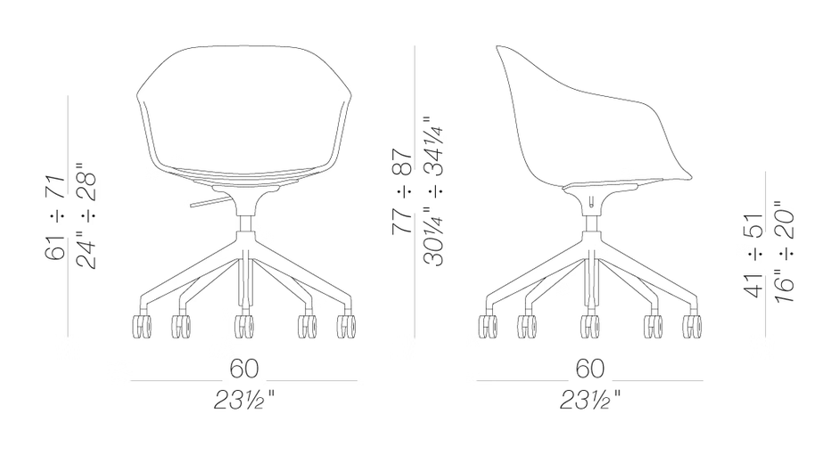 Seela AC S340 Chair by LaPalma, size drawing