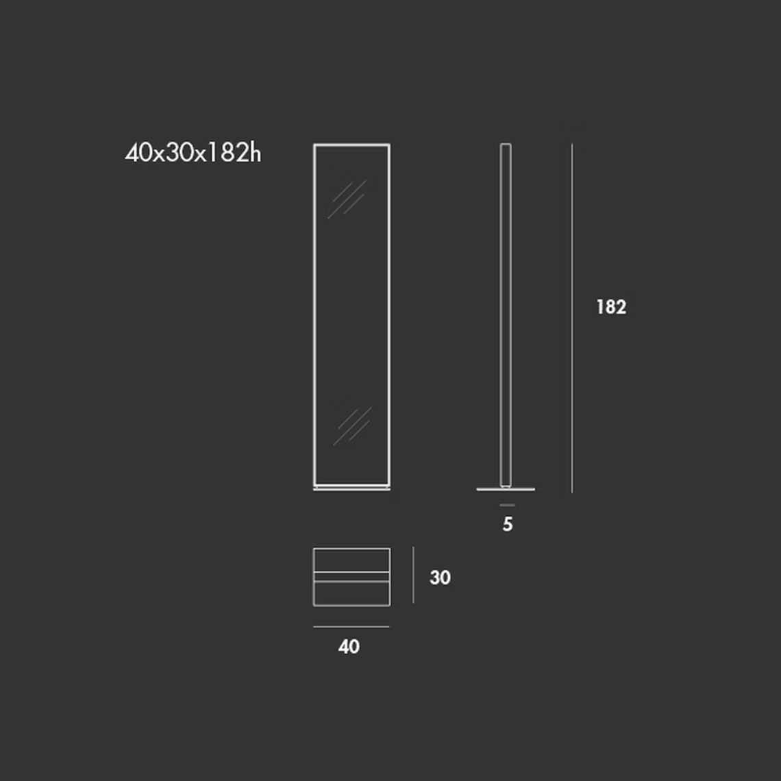 Visual Free Standing Mirror by Sovet, size drawing