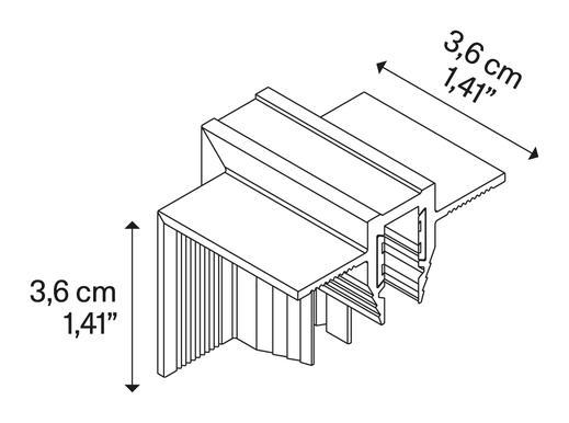 DoubleZero7 Trimless Recessed Lighting System by Lodes, size drawing: Internal Corner