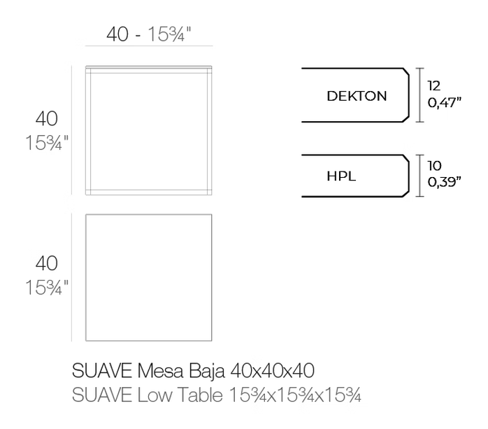 Suave Coffee Table by Vondom, size drawing
