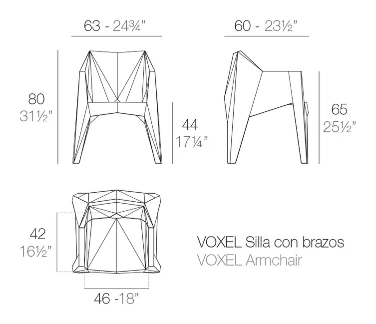 Voxel Armchair by Vondom, size drawing