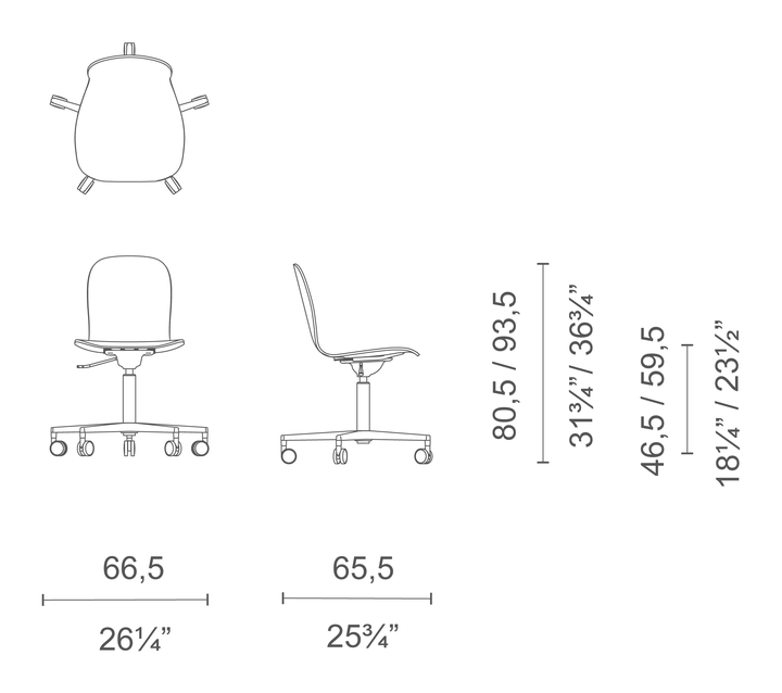 Tate Color Chair by Cappellini, size drawing: TC_5HR
