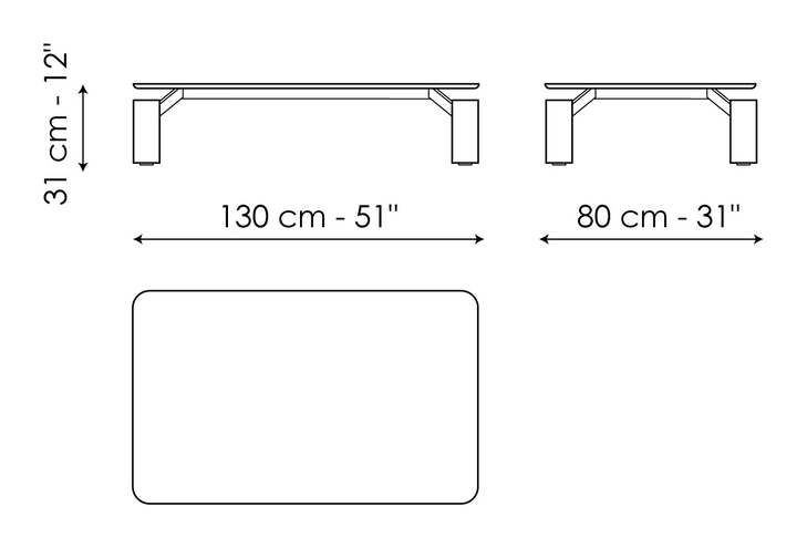 Magic Coffee Table by Bonaldo, size drawing: Magic 130 x 80