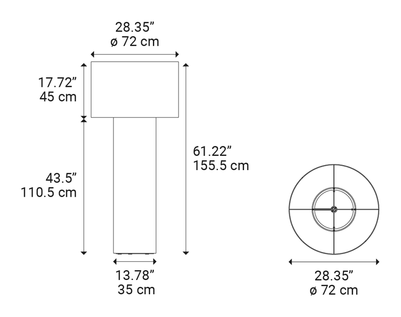 Pipe Floor Lamp by Lodes, size drawing: Pipe Medium