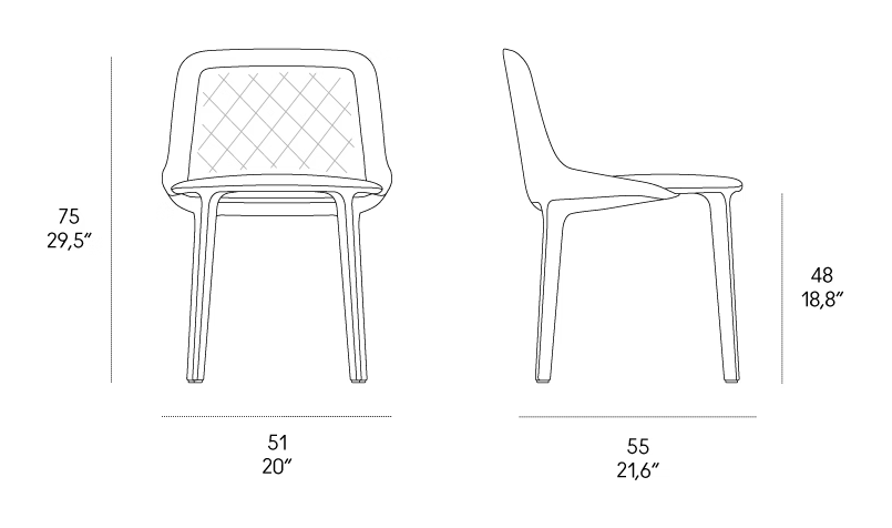 Lepel Quilted Chair by Casamania, size drawing