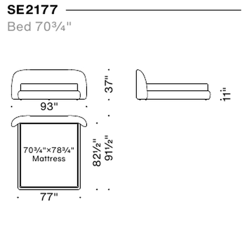 Sedona Bed by Moroso, size drawing: Bed 70¾"