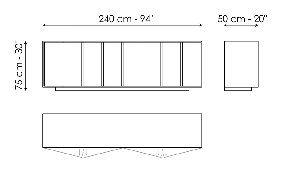 Backdrop Sideboard by Bonaldo, size drawing: Backdrop 240