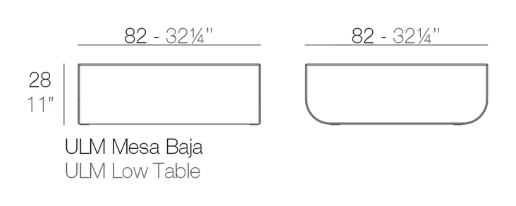 Ulm Coffee Table by Vondom, size drawing