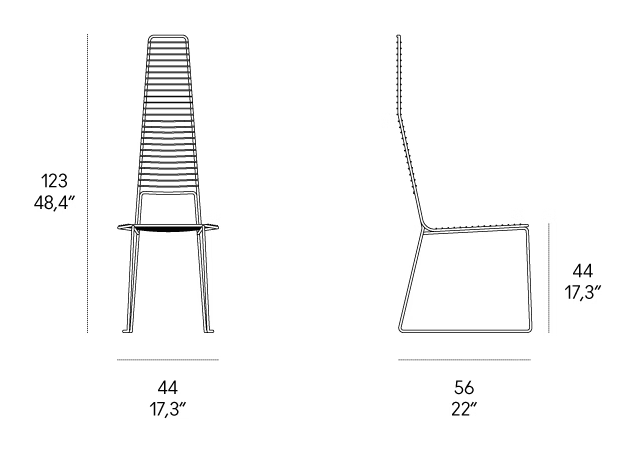 Alieno High Chair by Casamania, size drawing