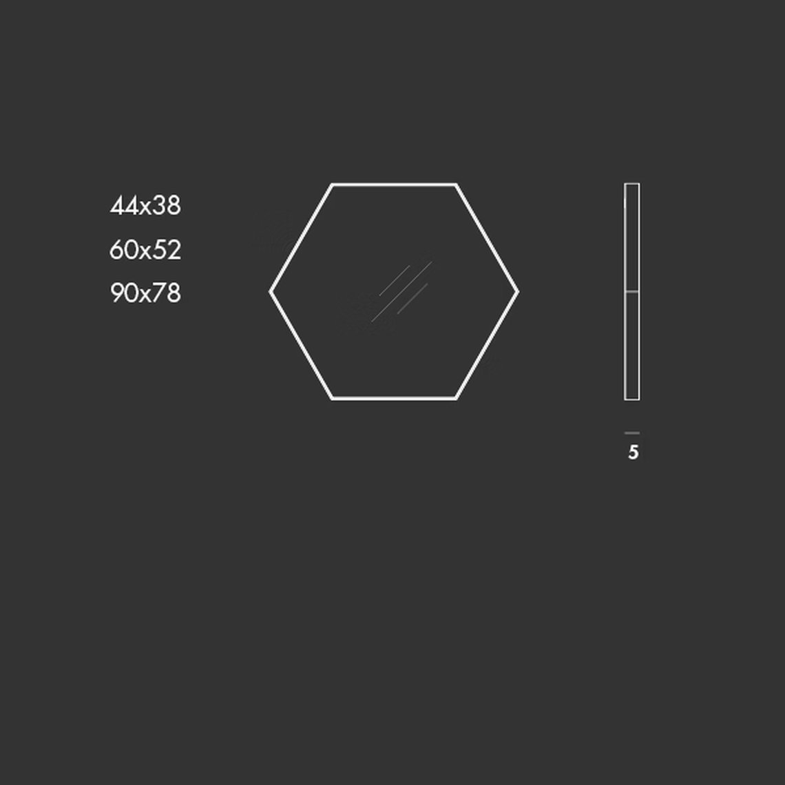 Visual Hexagonal Mirror by Sovet, size drawing