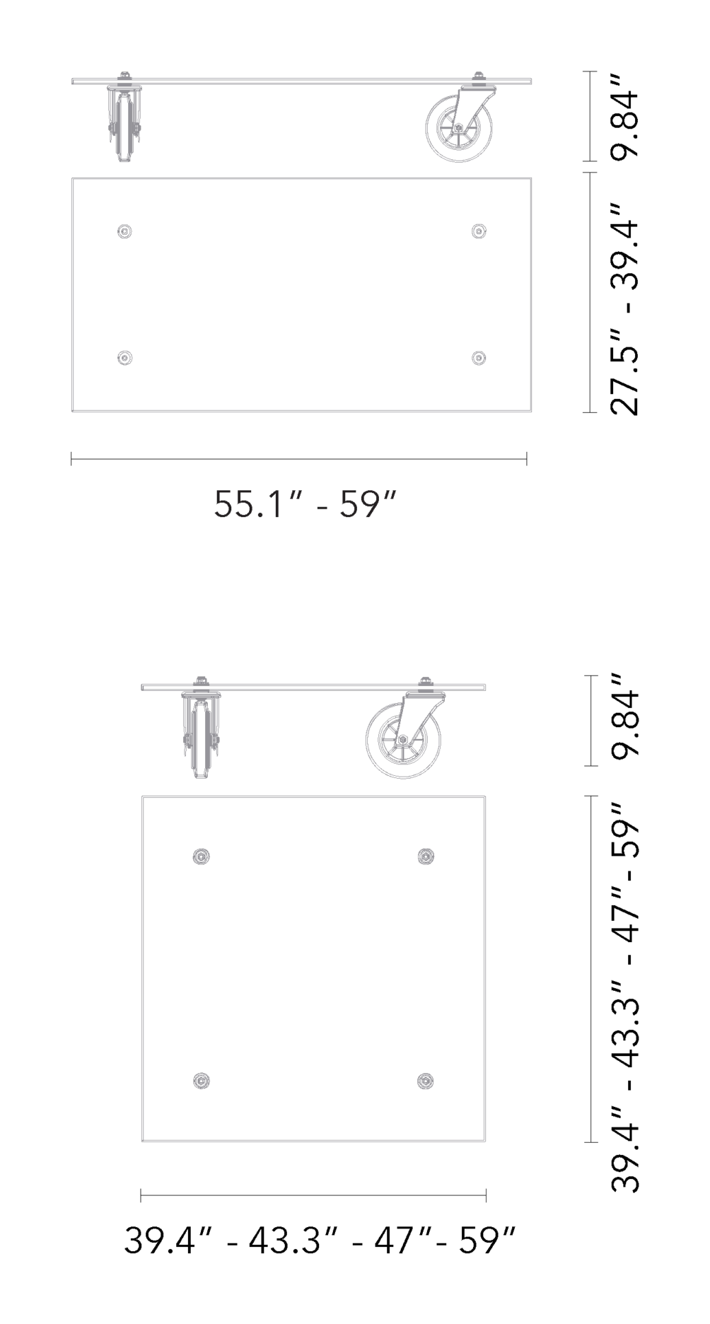 Tavolo Con Ruote Coffee Table by Fontana Arte, size drawing
